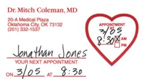Sample of appointment card with removable label