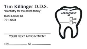 Sample of appointment card with removable label - 5974