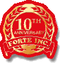Sample of gold embossed label with red background in shape of common 10 year anniversary stickers